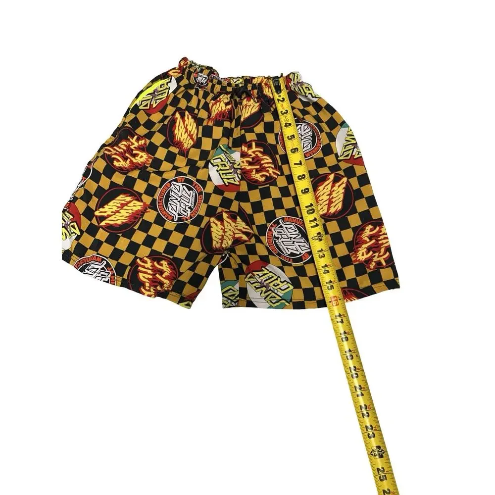 Santa Cruz Youth Medium Checkered Board Shorts Black Yellow Drawstring Skate Y2K